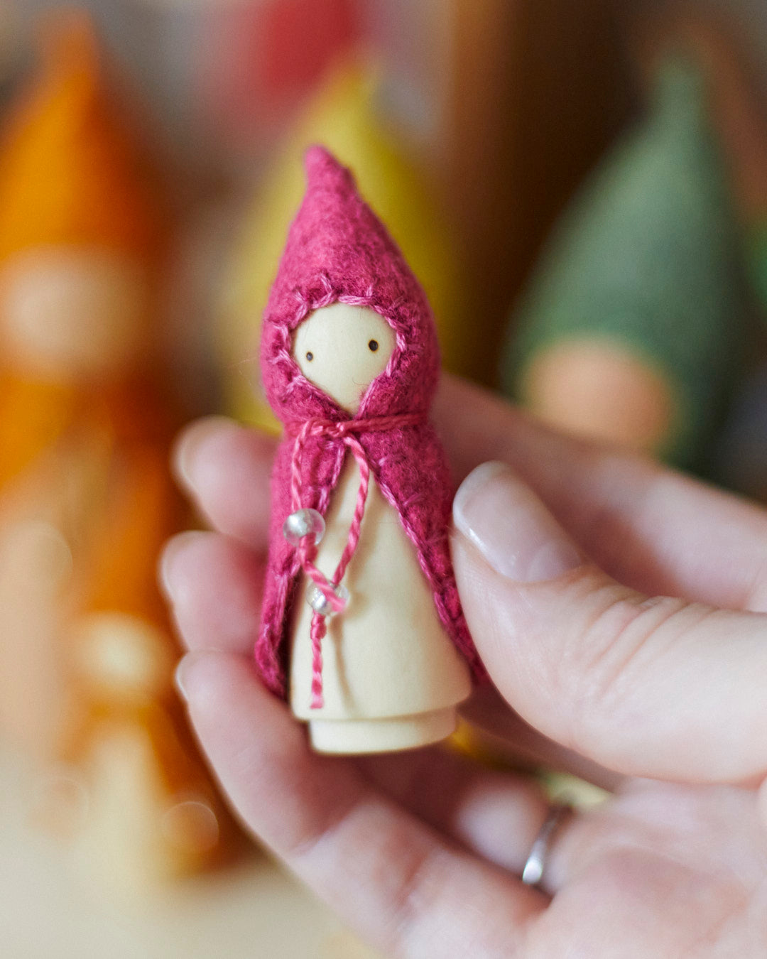 Mini Pink Wooden Gnome