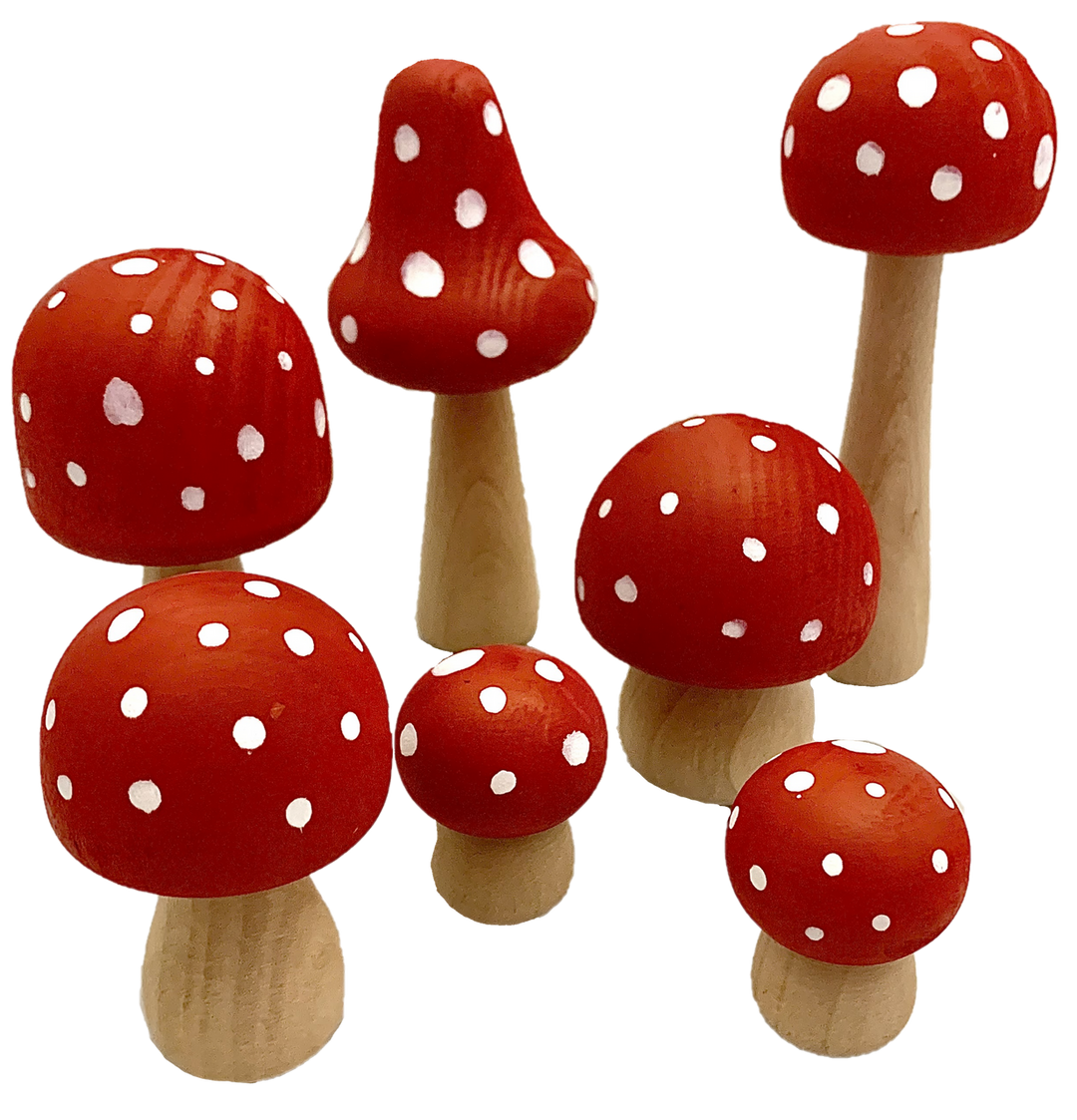 Papoose Wooden Mushrooms, Red
