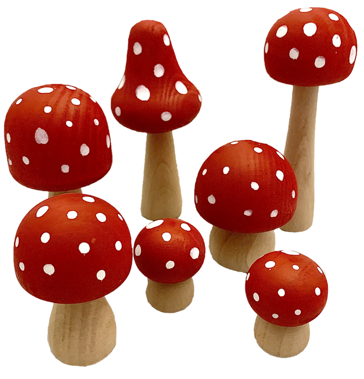 Papoose Wooden Mushrooms, Red