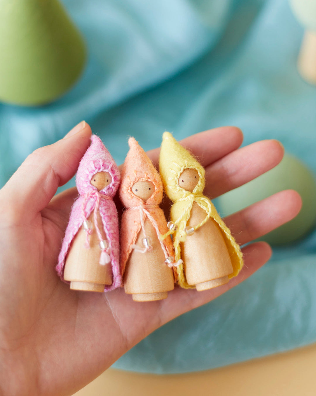 Mini Pastel Rainbow Wooden Gnome Set