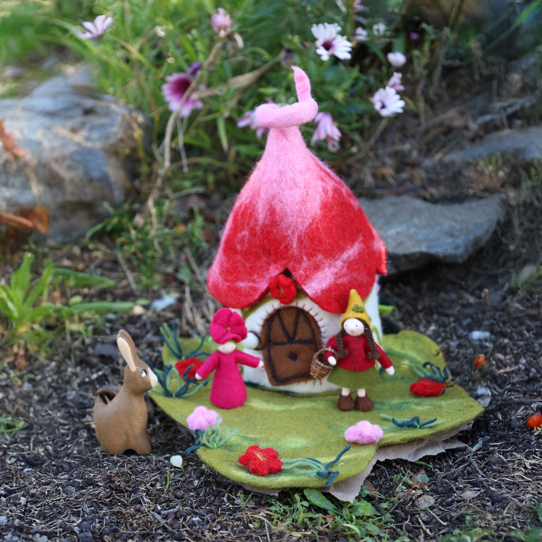Apple Red Flower Fairy House and Mat