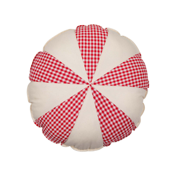 “Red Checkered” Round Patchwork Pillow