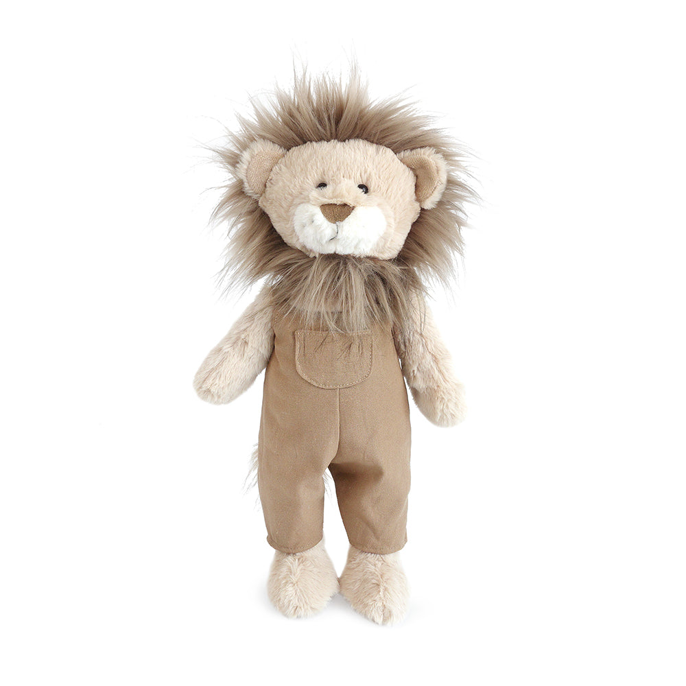 Mon Ami Leon Lion golden plush toy wearing overalls