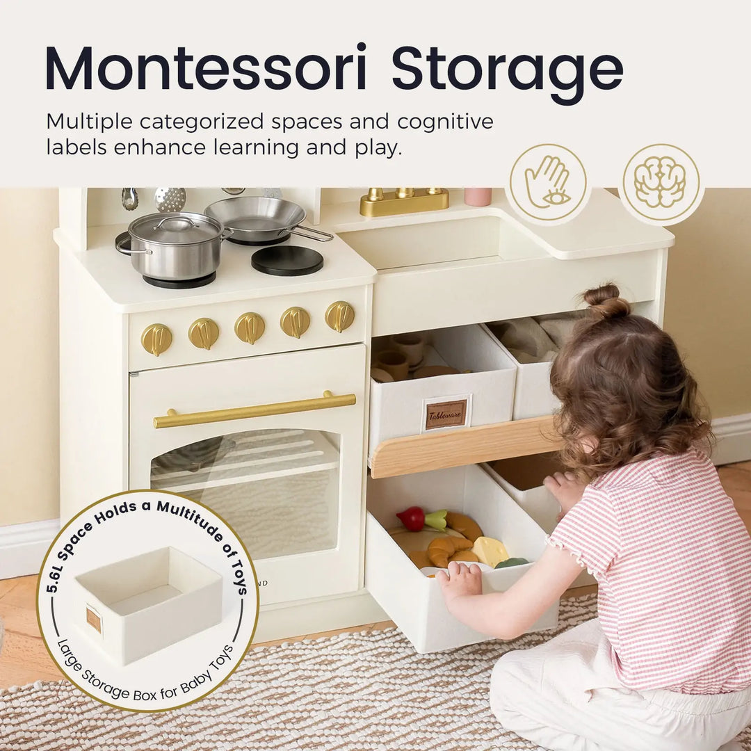 Tiny Land® Wooden Play Kitchen with Storage for Creative Toddlers