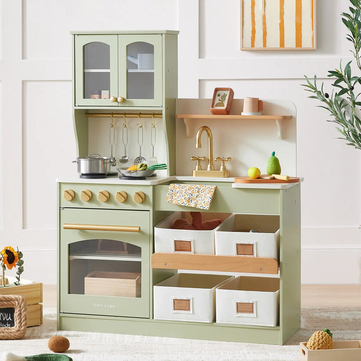 Tiny Land® Pretend Play Kitchen for Toddlers - Serenity Wooden Kitchen – Green