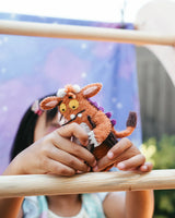 The Gruffalo's Child finger puppets shown on a hand to give a sense of scale · view 3