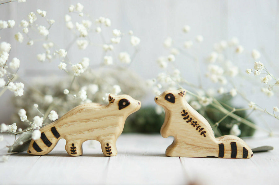 Wooden Baby Raccoon, Standing, a natural wood animal toy by Tiny Fox Hole (view 2)
