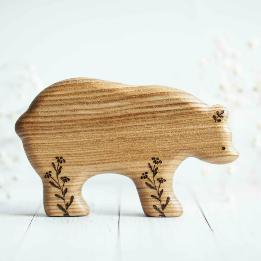 Wooden Bear, Mama, a natural wood animal toy by Tiny Fox Hole, cut and finished by hand from solid wood