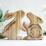 Wooden Bunny Family Announcement Puzzle (Mom, Dad, and Baby), a wooden new-baby keepsake by Tiny Fox Hole, cut and finished by hand · view 1