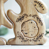 Wooden Bunny Family Announcement Puzzle (Mom, Dad, and Baby), a wooden new-baby keepsake by Tiny Fox Hole (view 2) · view 2