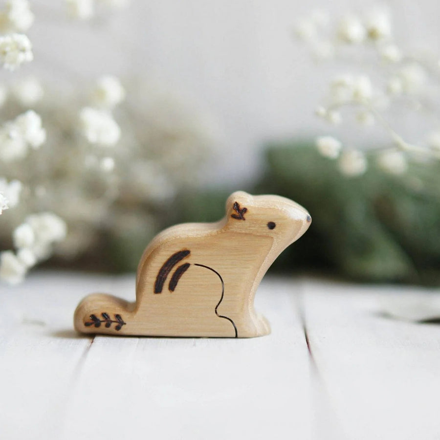 Wooden Chipmunk, Sitting, a natural wood animal toy by Tiny Fox Hole (view 2)
