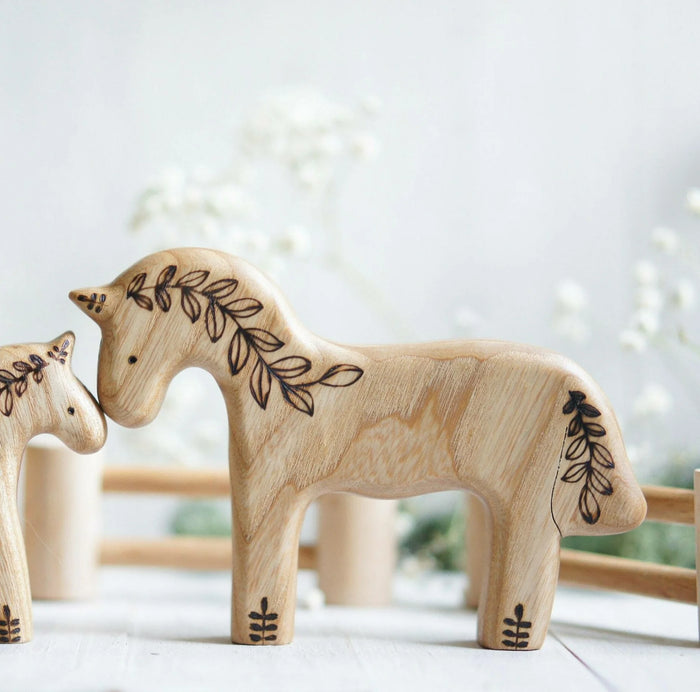 Wooden Horse, Mama, a natural wood animal toy by Tiny Fox Hole, cut and finished by hand from solid wood