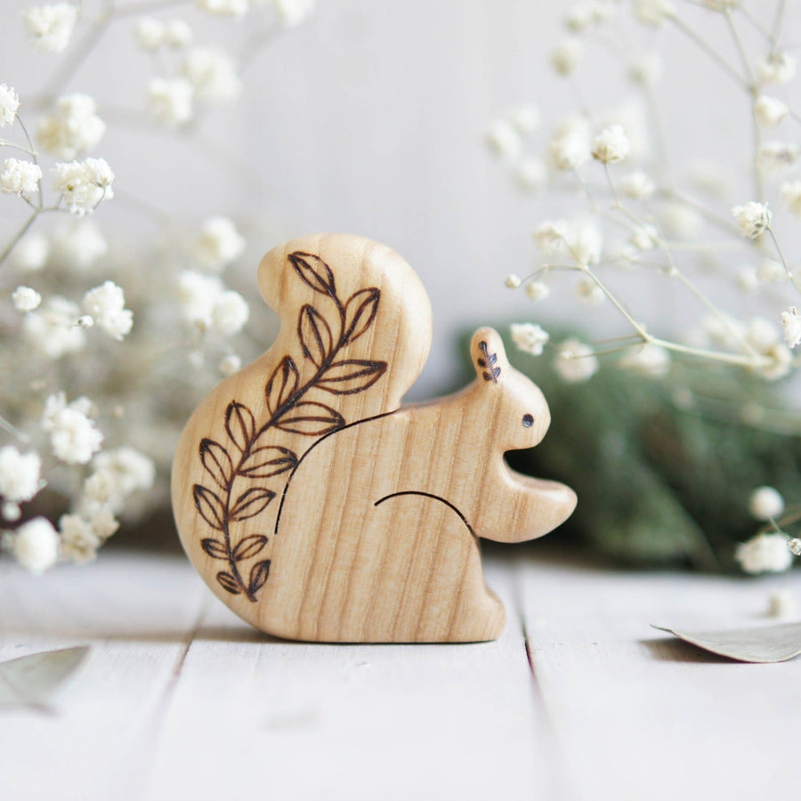 Wooden Squirrel with Leaves, a natural wood animal toy by Tiny Fox Hole (view 2)
