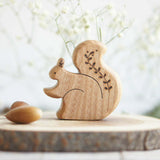 Wooden Squirrel with a Twig, a natural wood animal toy by Tiny Fox Hole, cut and finished by hand from solid wood · view 1