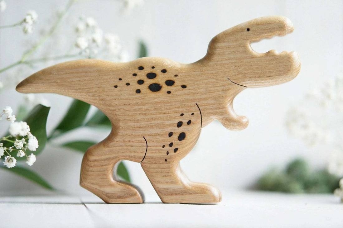Wooden T-Rex, Papa, a natural wood animal toy by Tiny Fox Hole, cut and finished by hand from solid wood