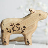 Wooden Calf, Floral, a natural wood animal toy by Tiny Fox Hole, cut and finished by hand from solid wood · view 1