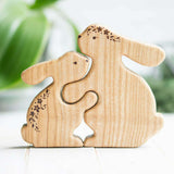 Wooden Mama and Baby Bunny Puzzle, a natural wood puzzle by Tiny Fox Hole, cut and finished by hand from solid wood · view 1