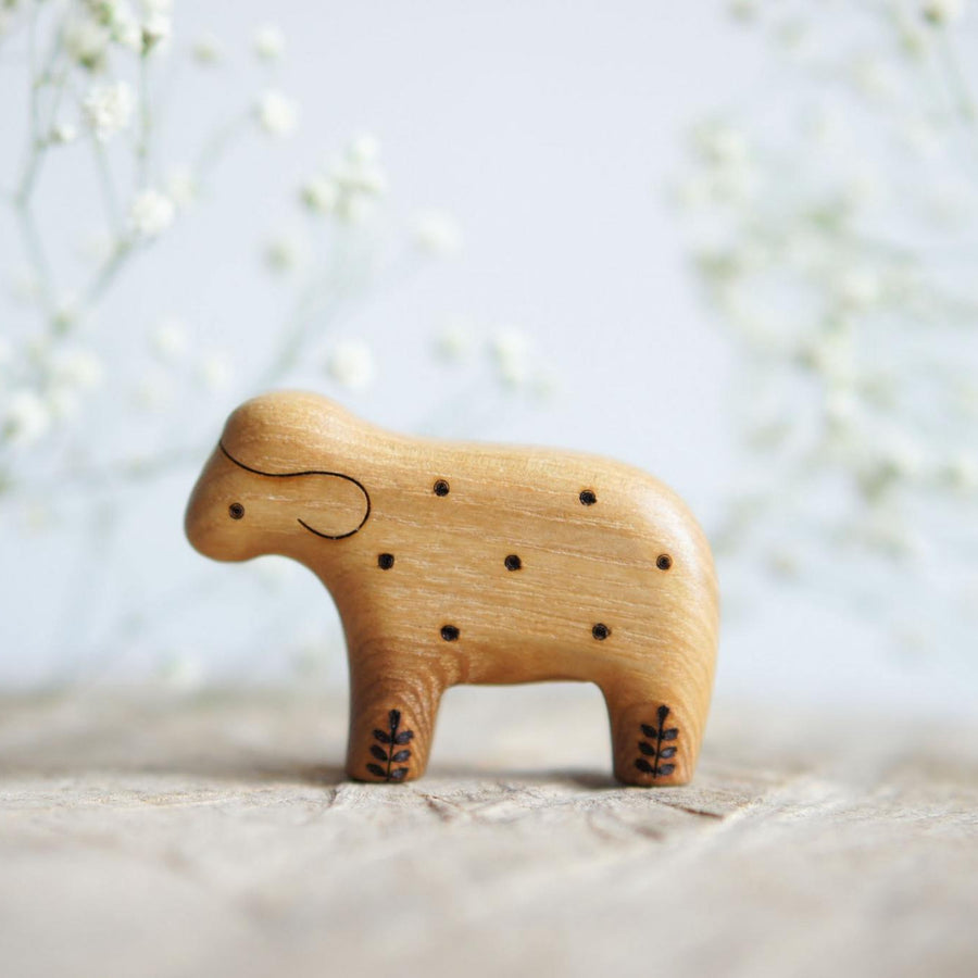 Wooden Lamb, a natural wood animal toy by Tiny Fox Hole, cut and finished by hand from solid wood