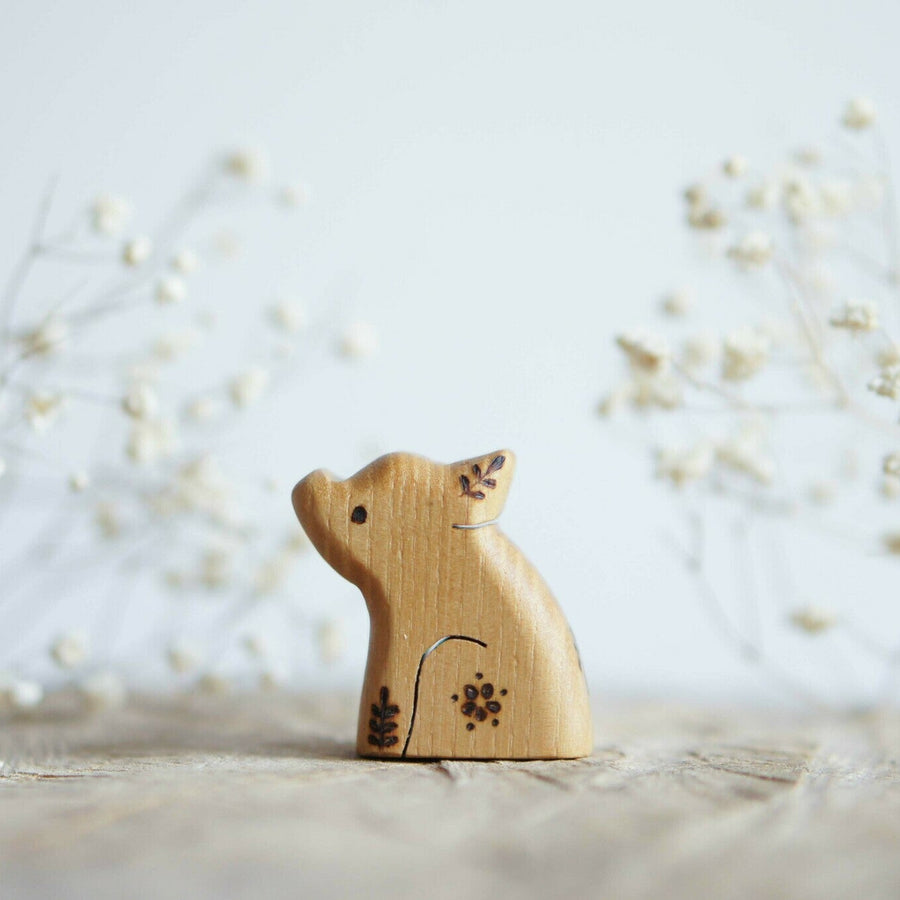Wooden Little Pig, Sitting, a natural wood animal toy by Tiny Fox Hole (view 2)
