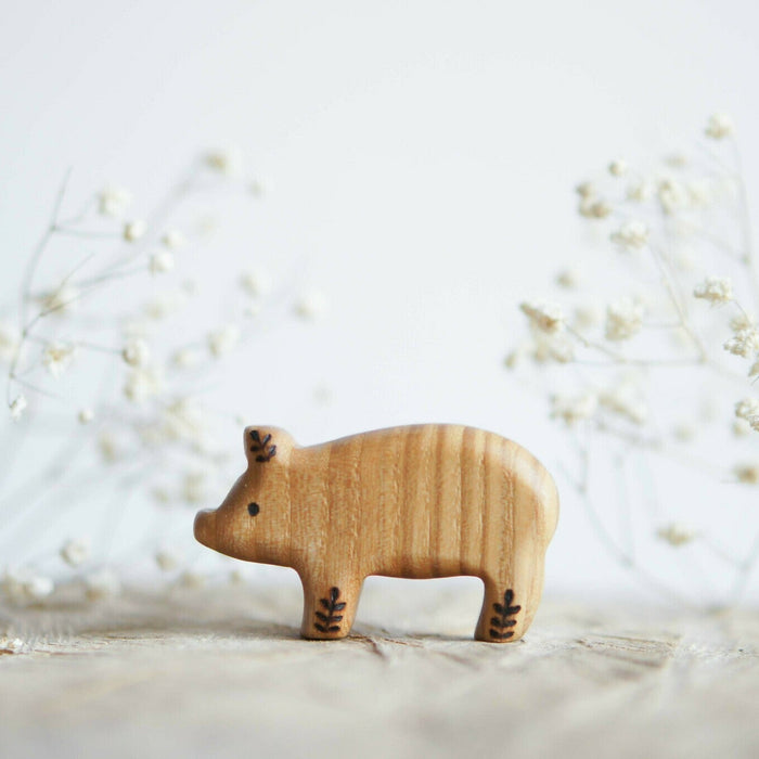 Wooden Little Pig, Standing, a natural wood animal toy by Tiny Fox Hole, cut and finished by hand from solid wood