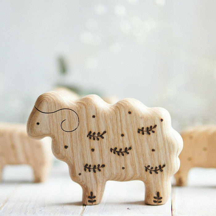 Wooden Ram, a natural wood animal toy by Tiny Fox Hole, cut and finished by hand from solid wood