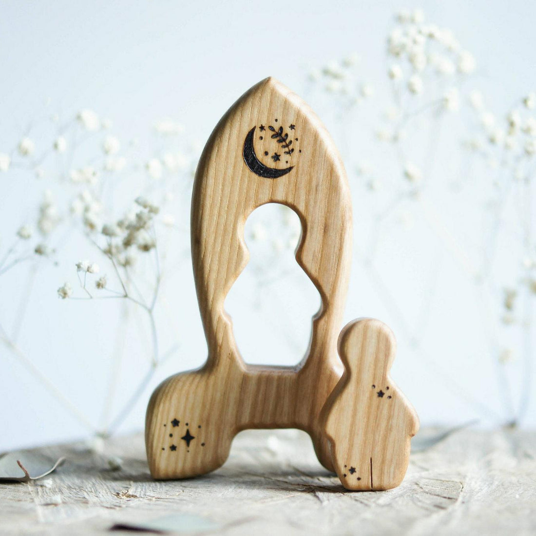 Wooden Rocket Puzzle, a natural wood puzzle by Tiny Fox Hole, cut and finished by hand from solid wood