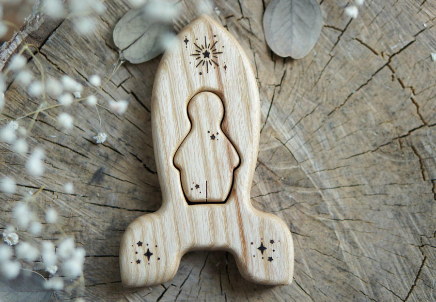 Wooden Rocket Puzzle with Star, a natural wood puzzle by Tiny Fox Hole (view 2)