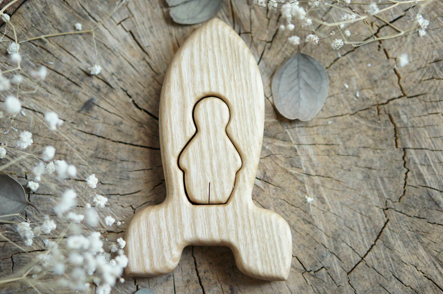 Wooden Rocket Puzzle with Star, a natural wood puzzle by Tiny Fox Hole (view 3)