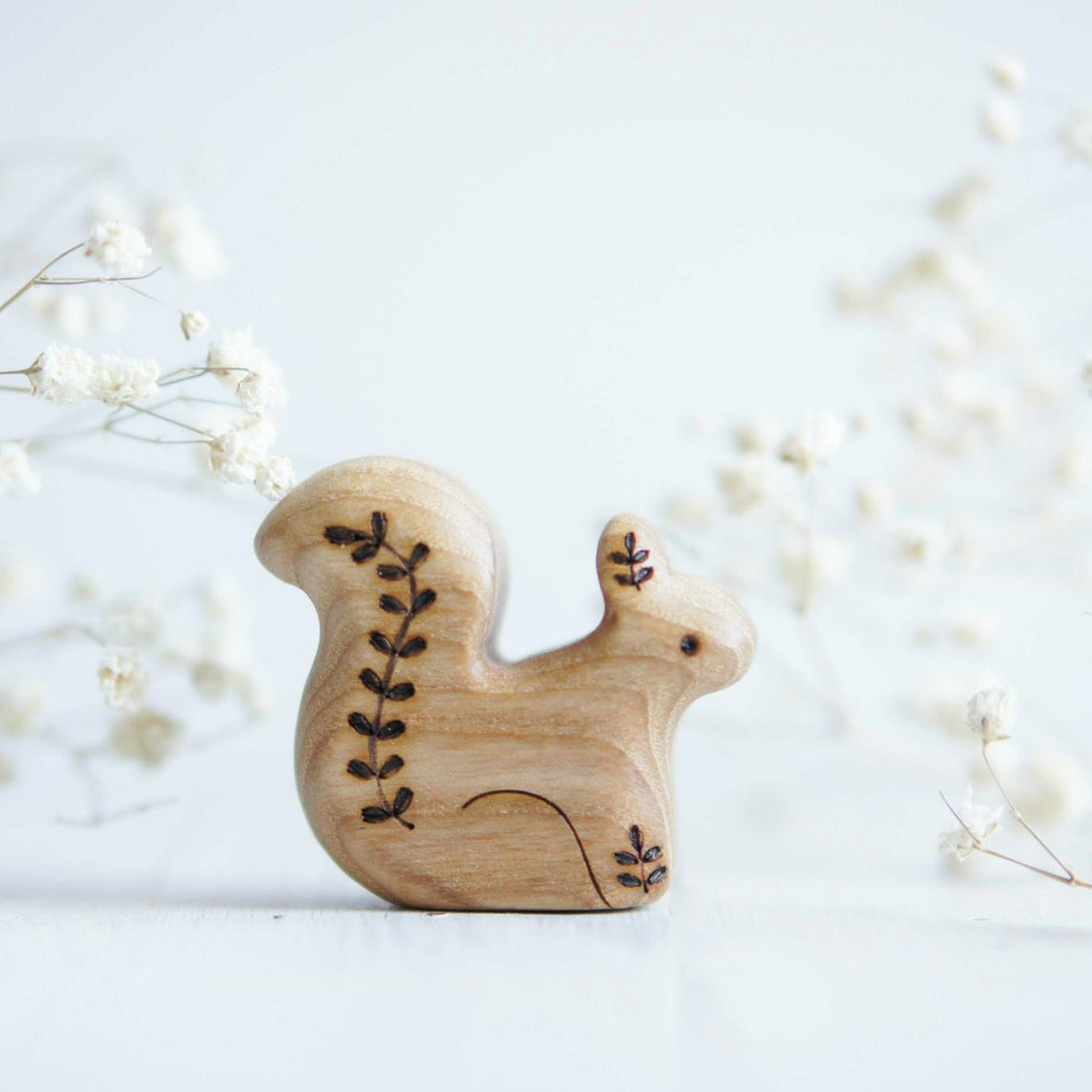Wooden Squirrel, Running (Twig), a natural wood animal toy by Tiny Fox Hole, cut and finished by hand from solid wood