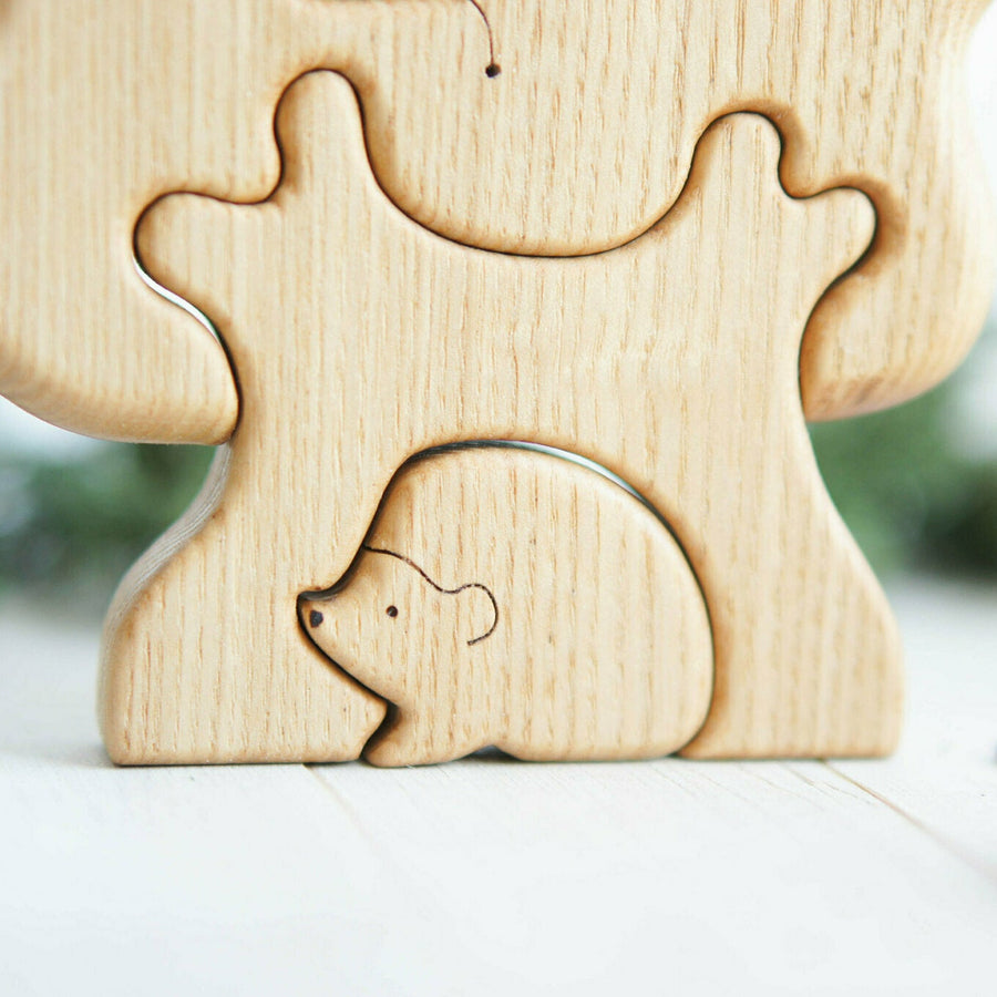 Wooden Tree Puzzle with Hedgehog, a natural wood puzzle by Tiny Fox Hole (view 4)