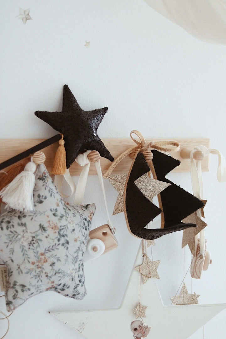 “Black Sequins” Crown and Wand Magic Set