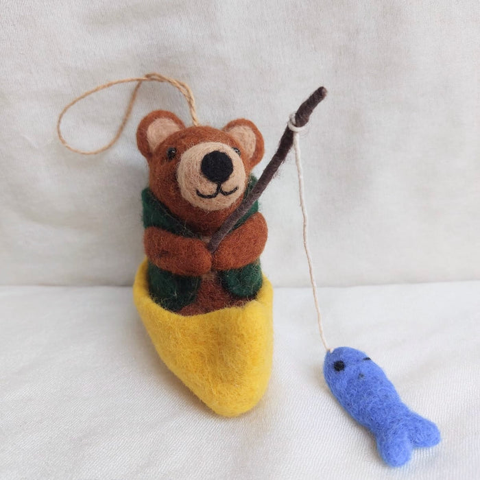 Felt Bear Fishing Ornament