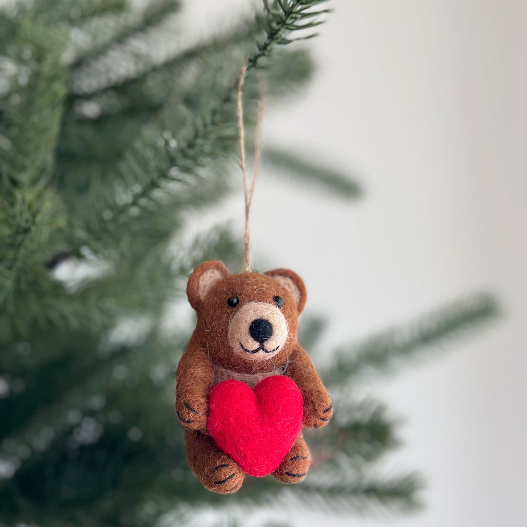 Felt Bear Holding Heart Ornament