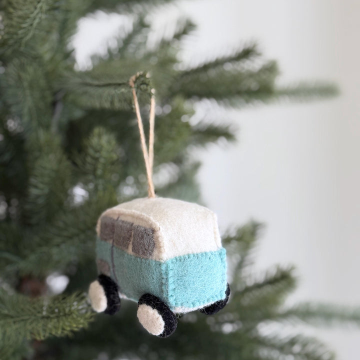 Felt Blue Camper Van Ornament – Retro Wool Felt Christmas Ornament
