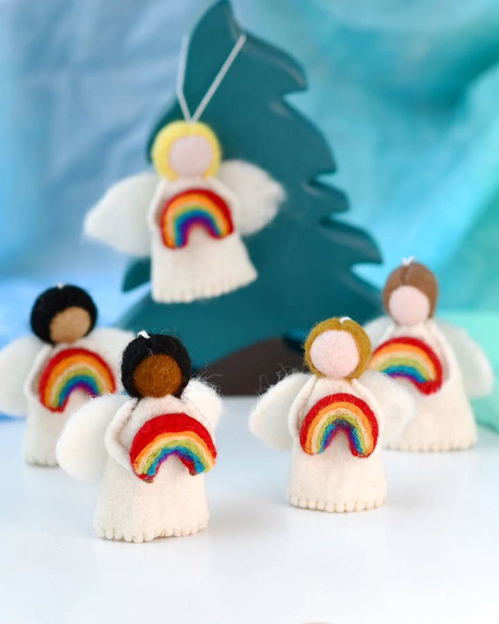 Felt Waldorf Diversity Angel with Rainbow, Black Hair