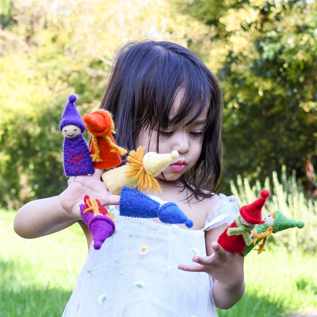 Rainbow Colorful Gnomes Finger Puppets, Set of 7