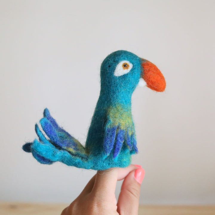 Felt Finger Puppet - Blue Parrot / Macaw