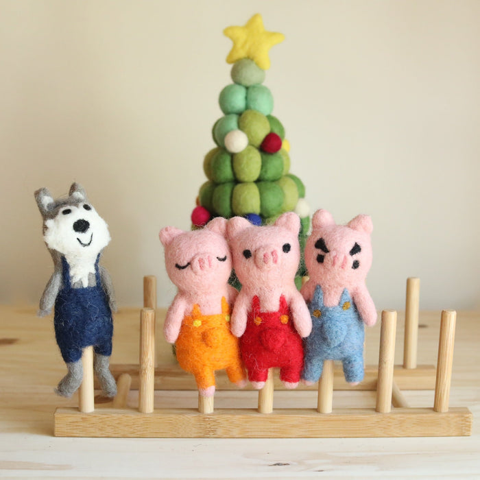 Felt Finger Puppets Set of 4 - Three Little Pigs & Big Wolf