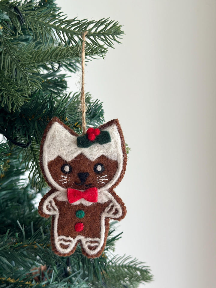 Felt Gingerbread Cat Ornament