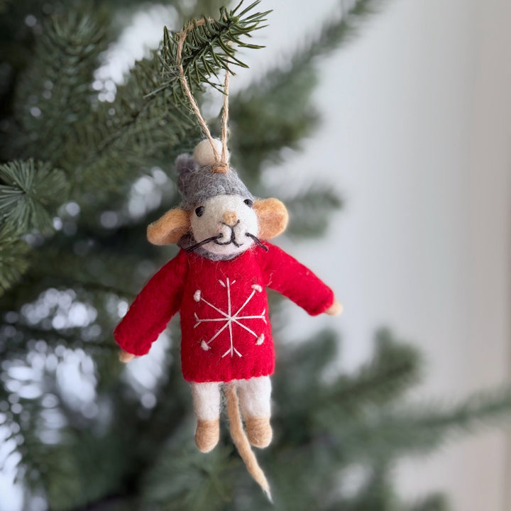 Felt Mouse in Sweater – Set of 7 Christmas Ornaments