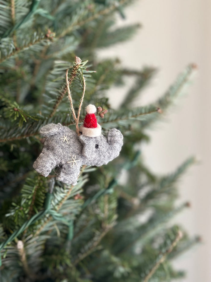 Felt Ornament - Elephant with Snowflake Embroidery