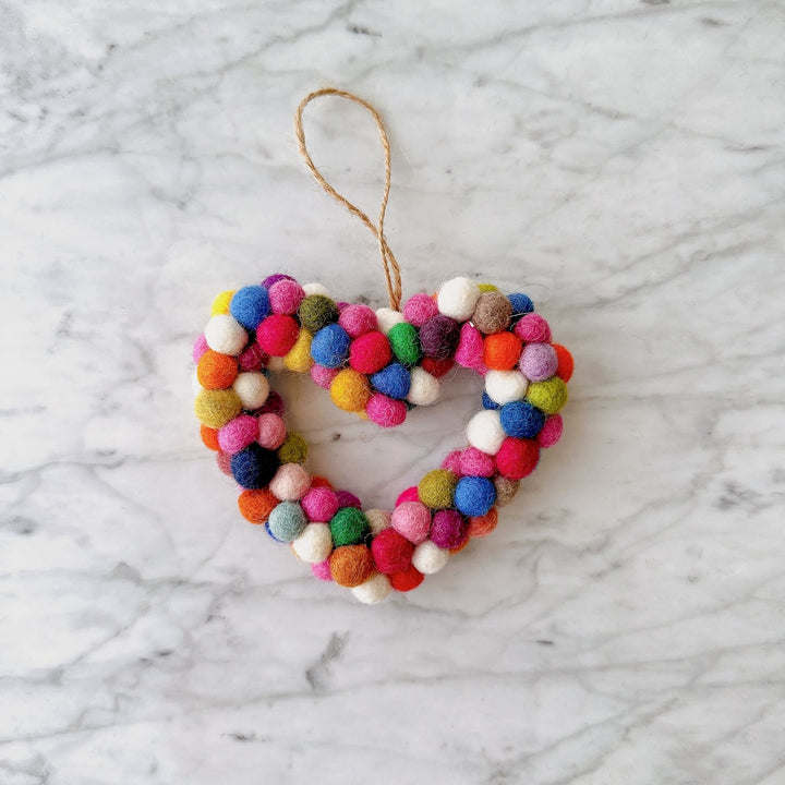 Felt Ornament - Mini Pompom Heart Wreath