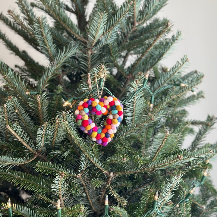 Felt Ornament - Pompom Heart Charm / Rainbow