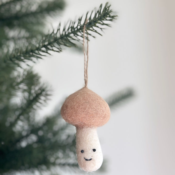 Felt Ornament - Smiley Beige Mushroom