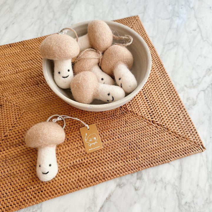 Felt Ornament - Smiley Beige Mushroom
