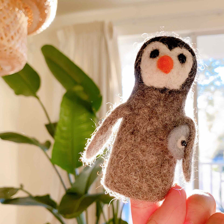 Felt Penguin Carrying A Fish Finger Puppet