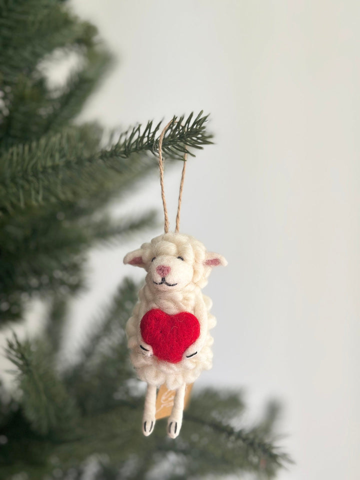 Felt Sheep Holding Heart Ornament