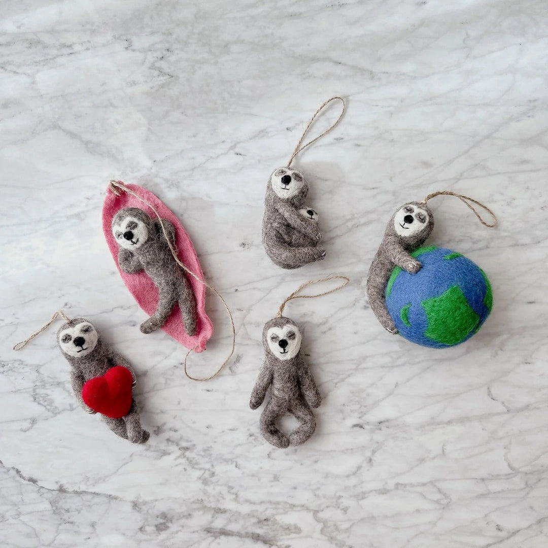 Felt Sloth Ornament: Sloth Embracing Earth