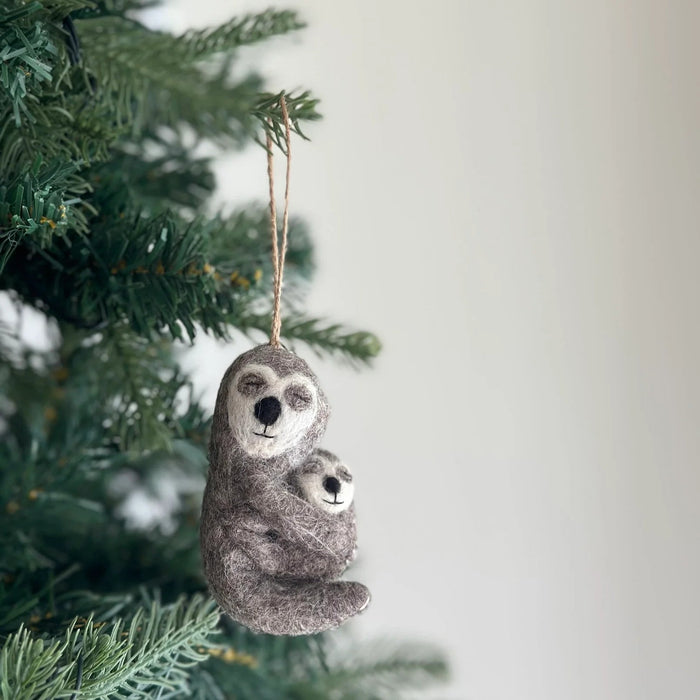 Felt Sloth Ornament: Sloth Hugging Baby