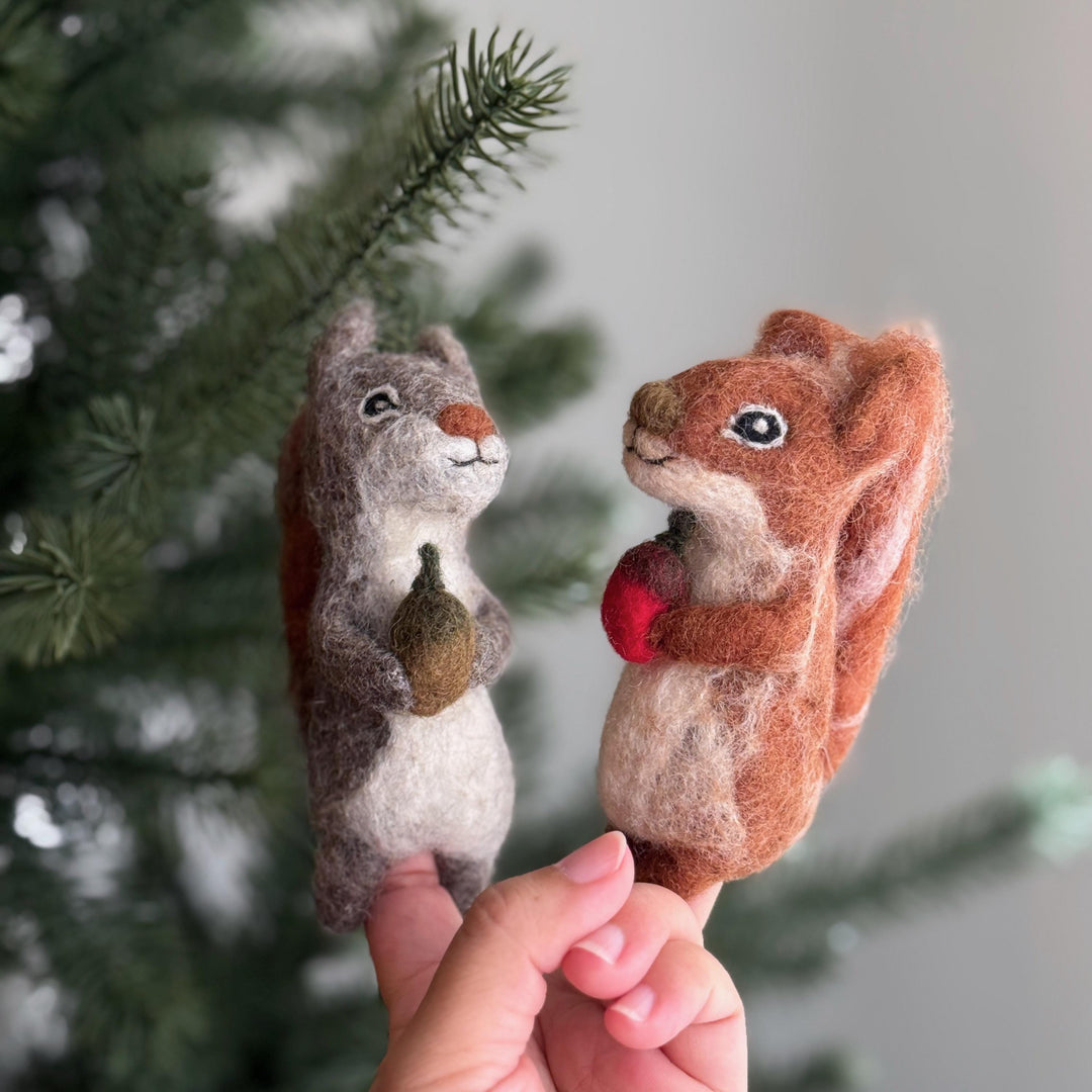 Felt Squirrel Finger Puppet with Acorn
